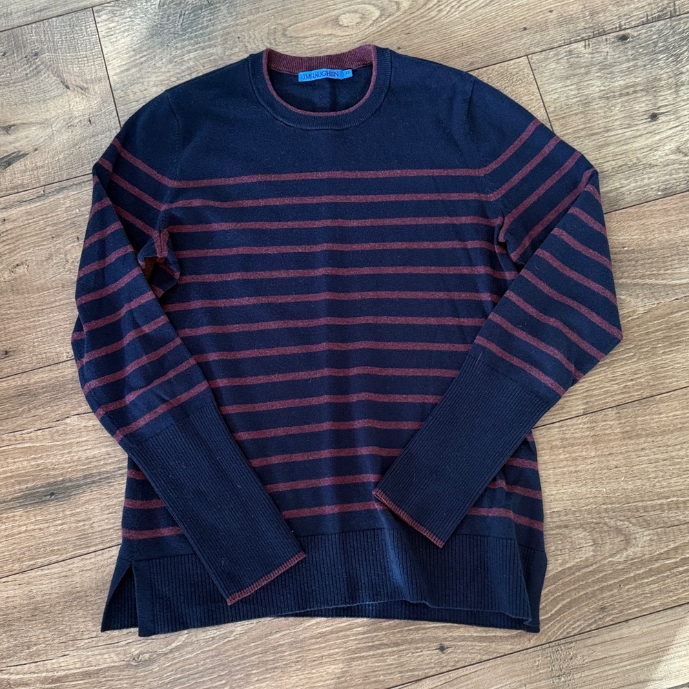 J.McLaughlin Navy/Merlot Stripe Poet Sweater  Size XS